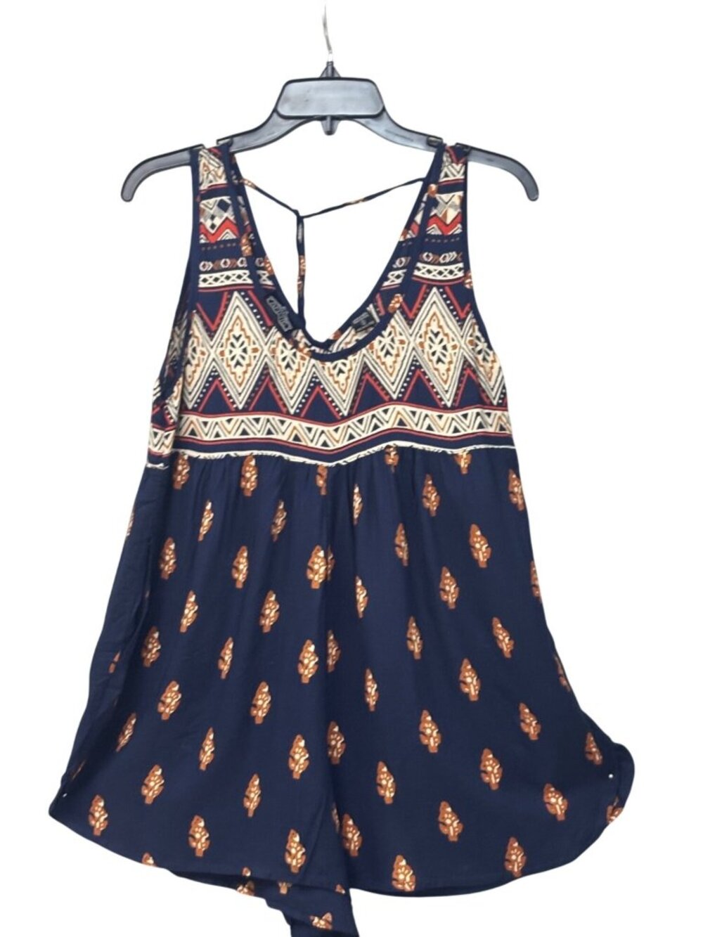 Angie Juniors' Printed Sleeveless Tie-back Romper/ Cover up, Navy, Sz. S